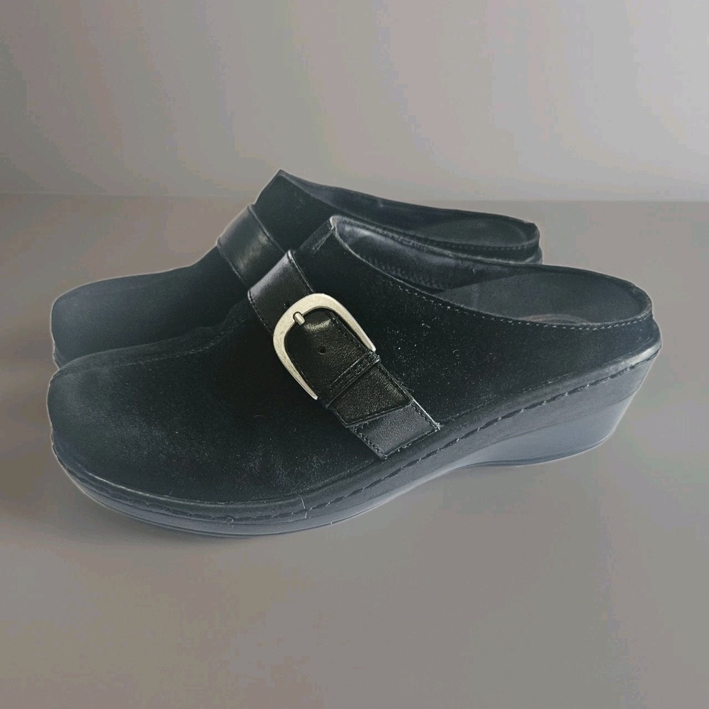 Klogs 8M Austin Black Clogs Comfort Shoes Silver Buckles